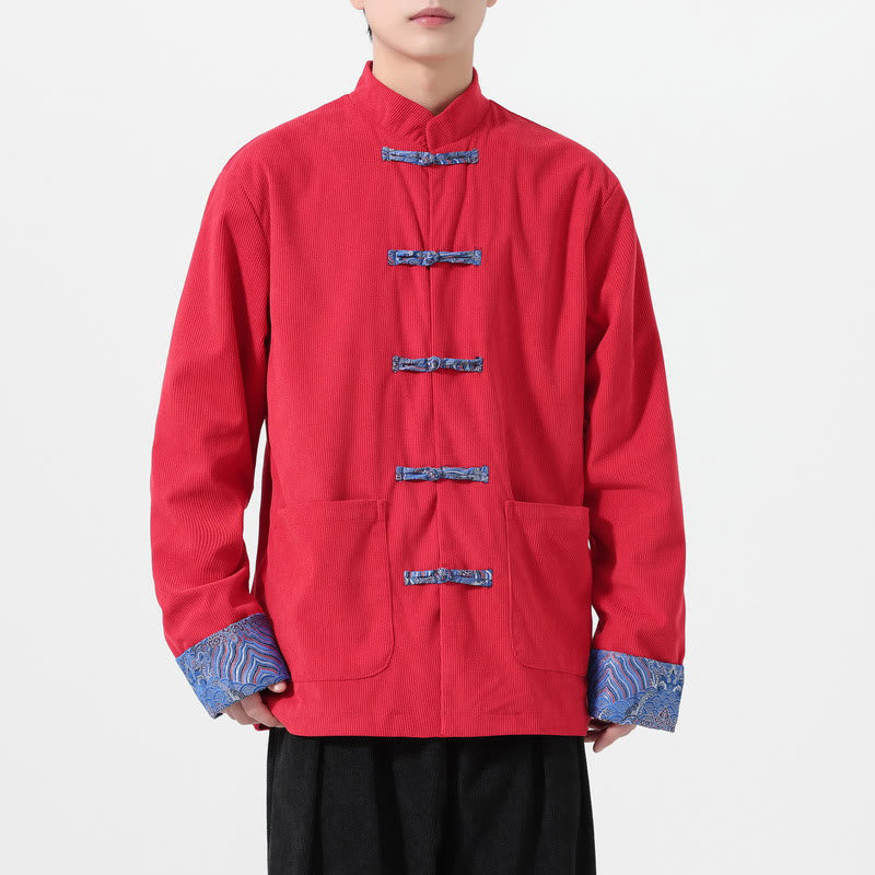 Textured Cotton Corduroy Tang Stand-Collar Grounding Jacket