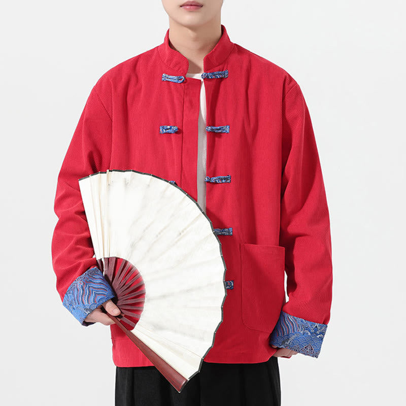 Textured Cotton Corduroy Tang Stand-Collar Grounding Jacket