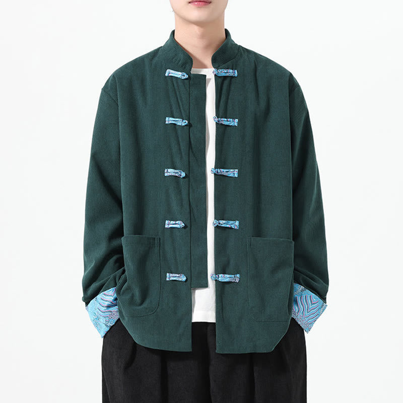 Textured Cotton Corduroy Tang Stand-Collar Grounding Jacket
