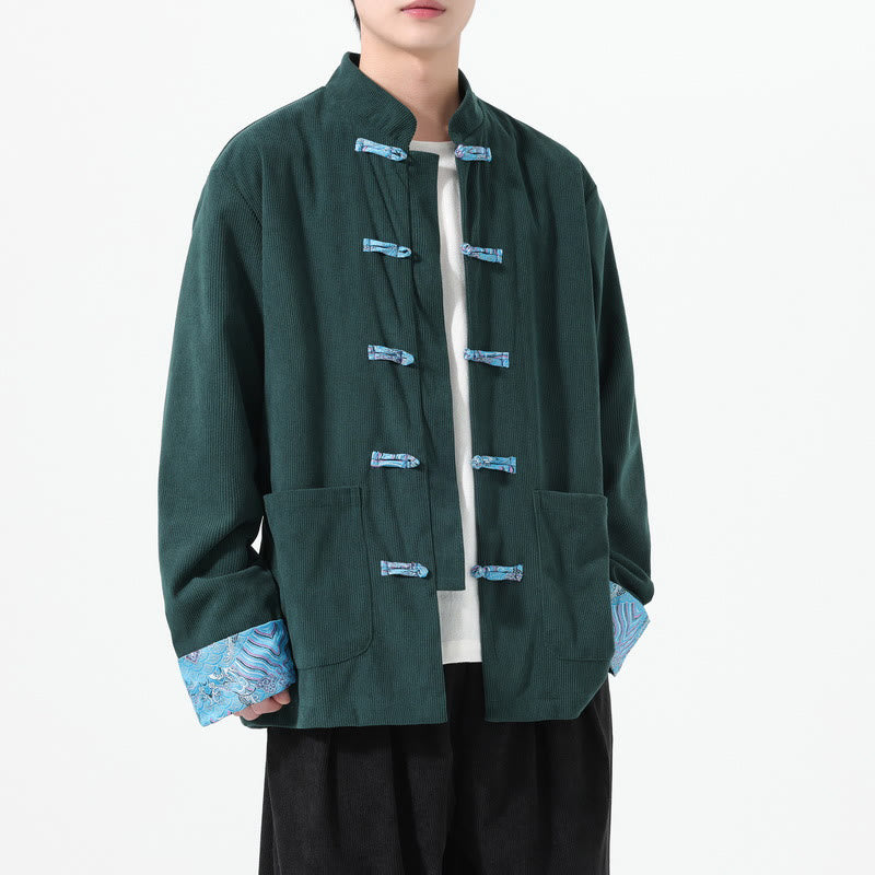 Textured Cotton Corduroy Tang Stand-Collar Grounding Jacket