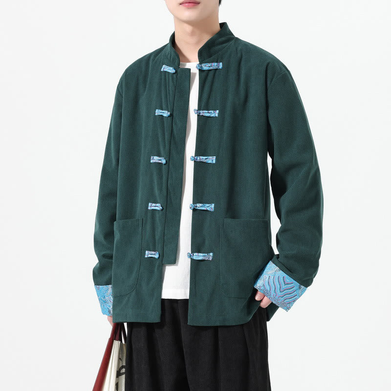 Textured Cotton Corduroy Tang Stand-Collar Grounding Jacket