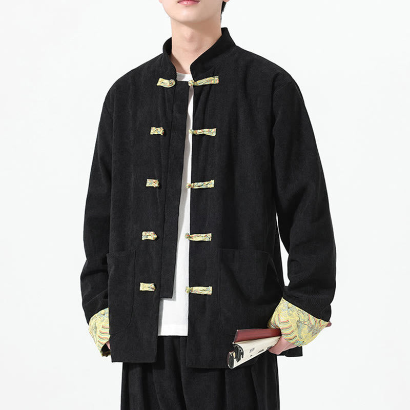 Textured Cotton Corduroy Tang Stand-Collar Grounding Jacket