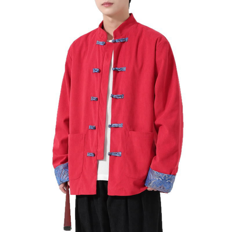 Textured Cotton Corduroy Tang Stand-Collar Grounding Jacket