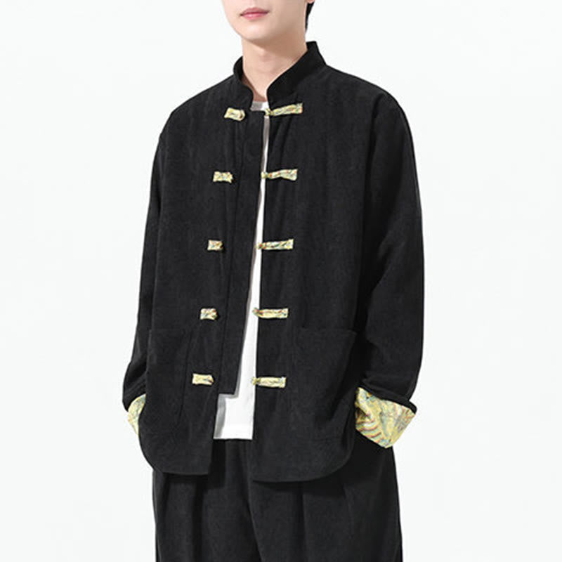 Textured Cotton Corduroy Tang Stand-Collar Grounding Jacket