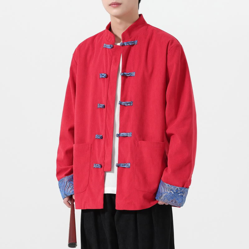 Textured Cotton Corduroy Tang Stand-Collar Grounding Jacket