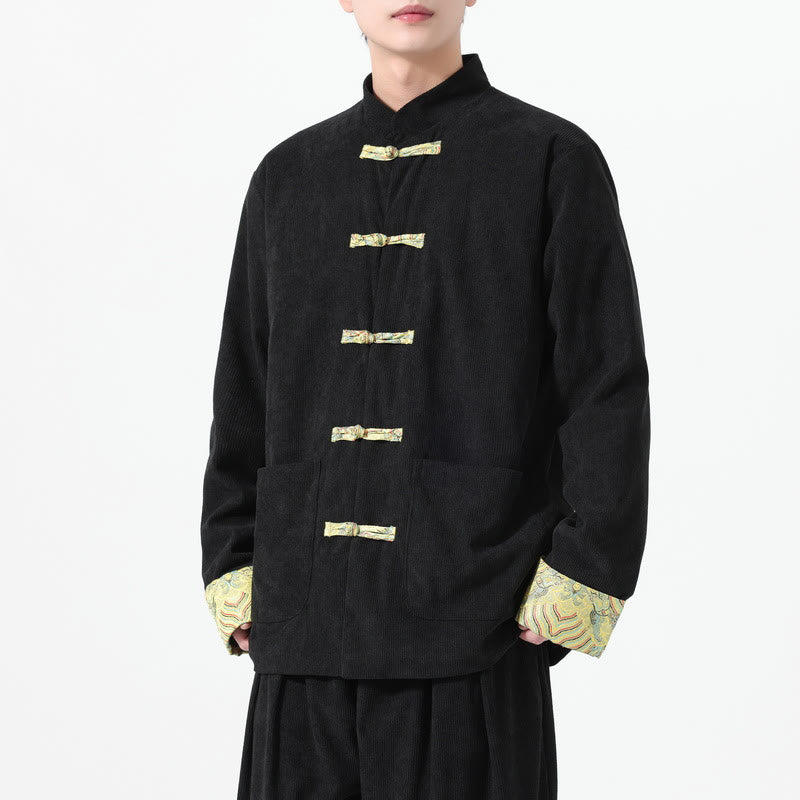 Textured Cotton Corduroy Tang Stand-Collar Grounding Jacket