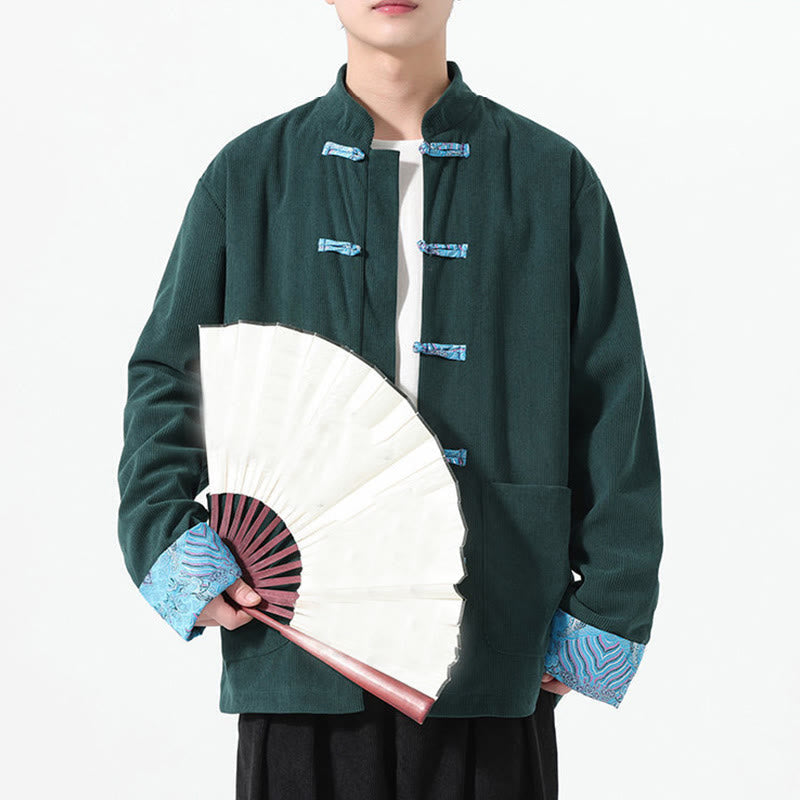 Textured Cotton Corduroy Tang Stand-Collar Grounding Jacket