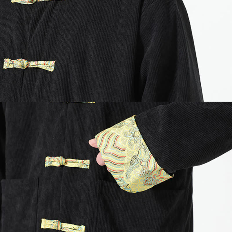 Textured Cotton Corduroy Tang Stand-Collar Grounding Jacket
