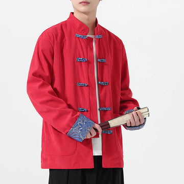 Textured Cotton Corduroy Tang Stand-Collar Grounding Jacket
