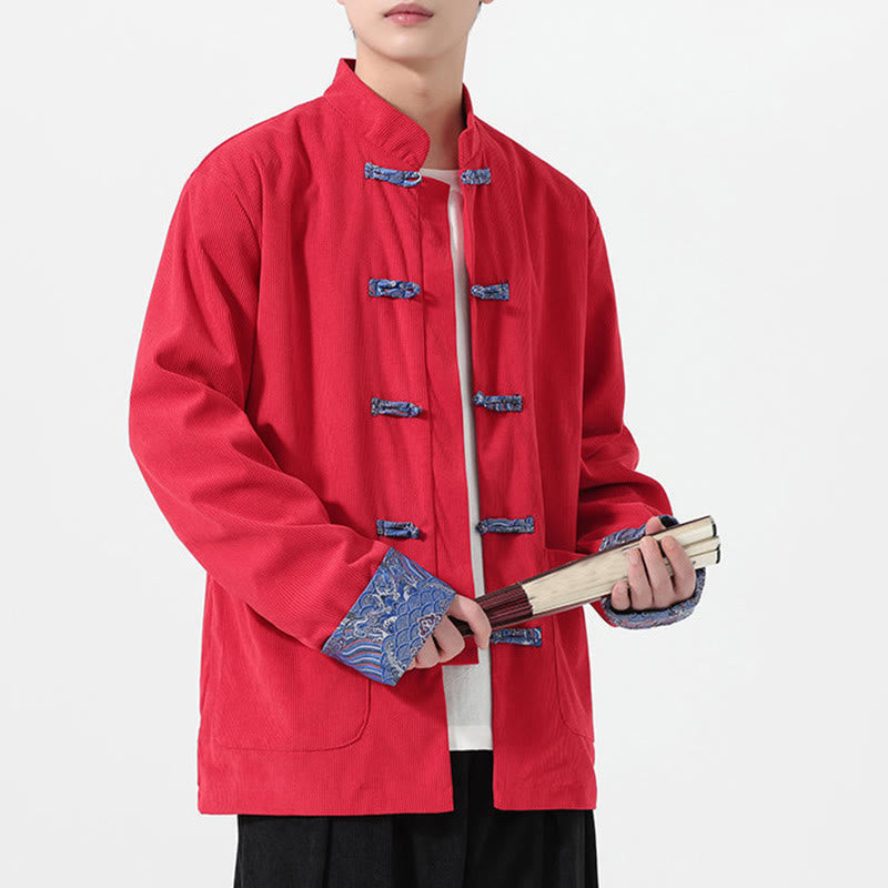 Textured Cotton Corduroy Tang Stand-Collar Grounding Jacket