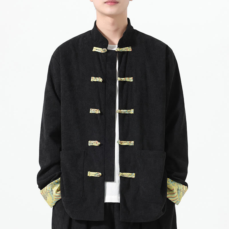 Textured Cotton Corduroy Tang Stand-Collar Grounding Jacket