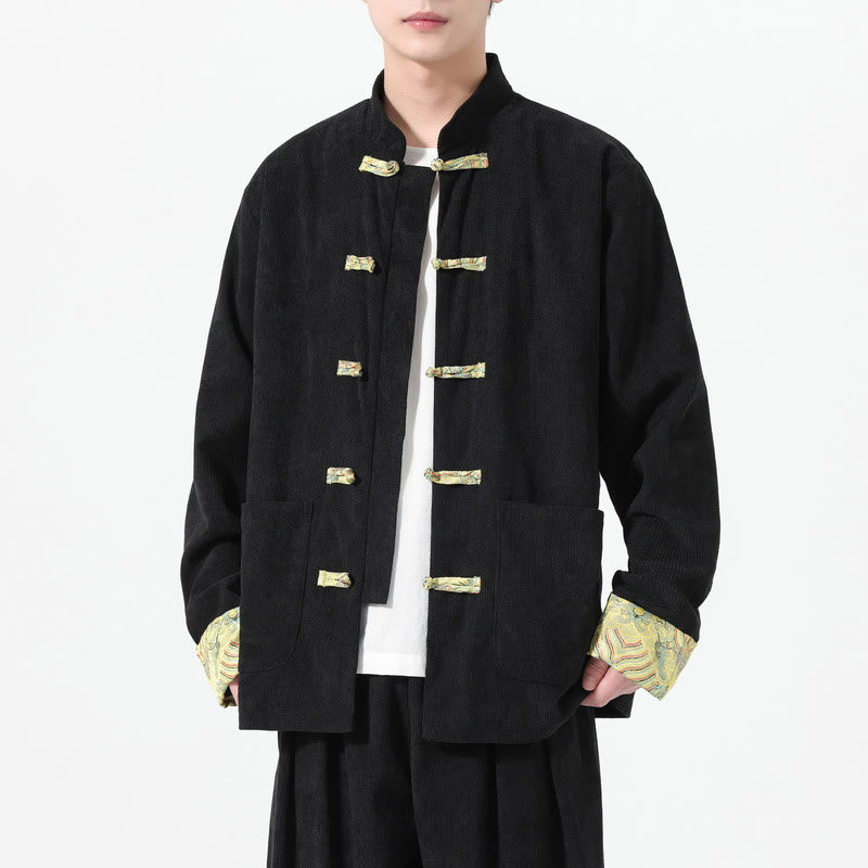 Textured Cotton Corduroy Tang Stand-Collar Grounding Jacket