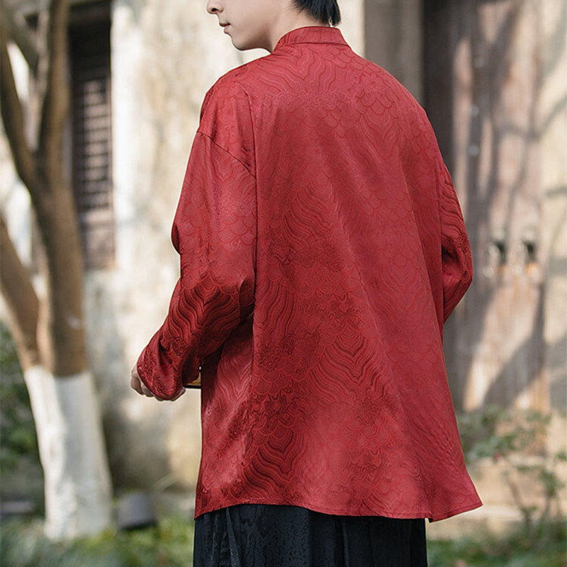 Structured Stand-Collar Frog-Button Mindful Meditation Men's Shirt