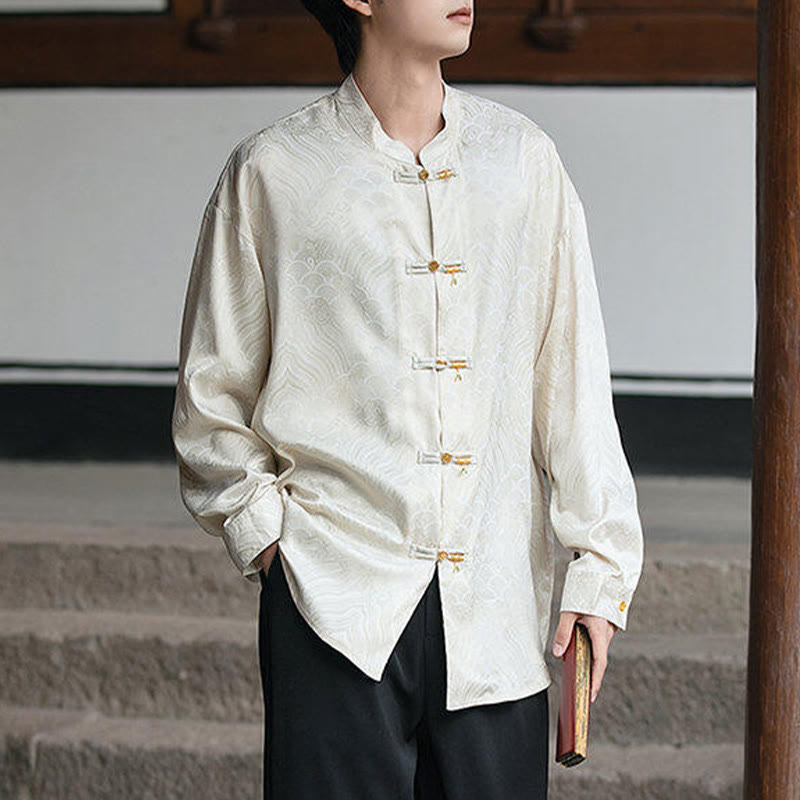 Structured Stand-Collar Frog-Button Mindful Meditation Men's Shirt