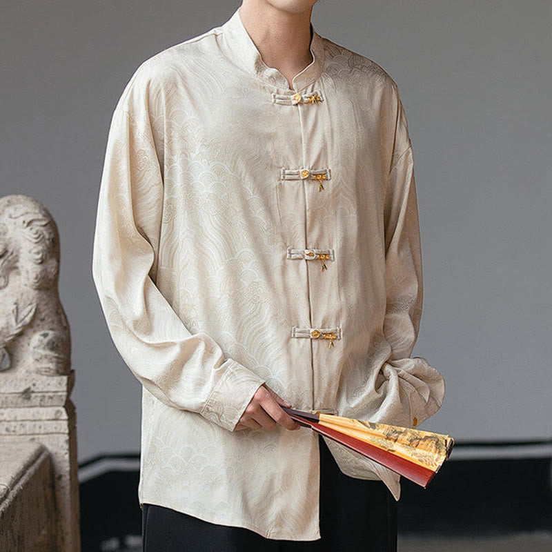 Structured Stand-Collar Frog-Button Mindful Meditation Men's Shirt