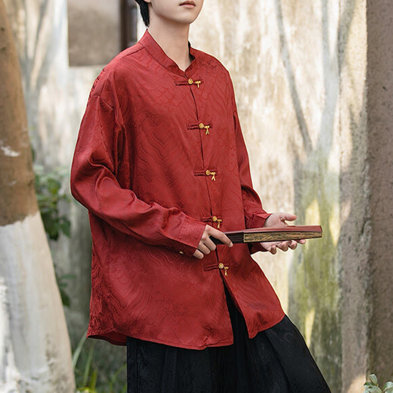 Structured Stand-Collar Frog-Button Mindful Meditation Men's Shirt