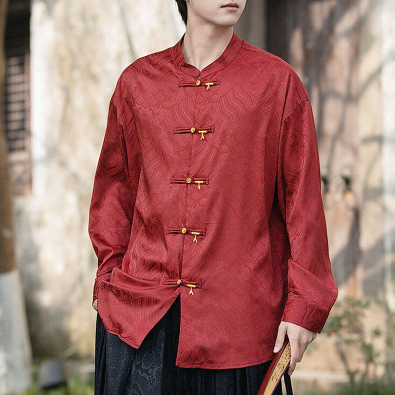 Structured Stand-Collar Frog-Button Mindful Meditation Men's Shirt