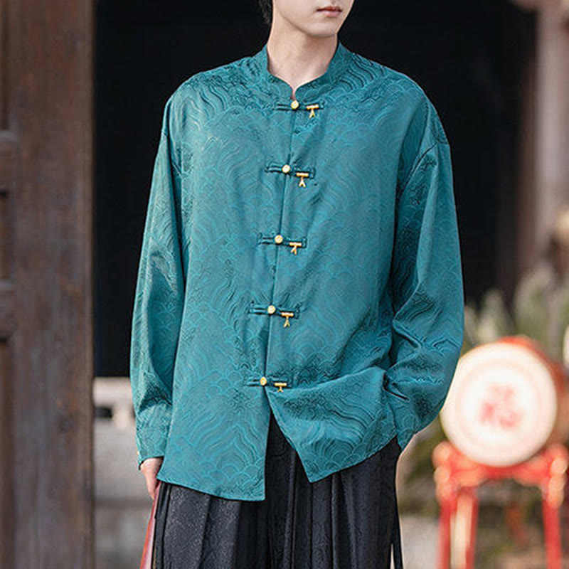 Structured Stand-Collar Frog-Button Mindful Meditation Men's Shirt