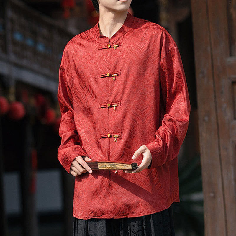 Structured Stand-Collar Frog-Button Mindful Meditation Men's Shirt