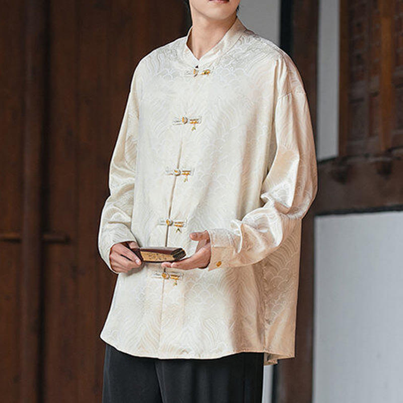 Structured Stand-Collar Frog-Button Mindful Meditation Men's Shirt