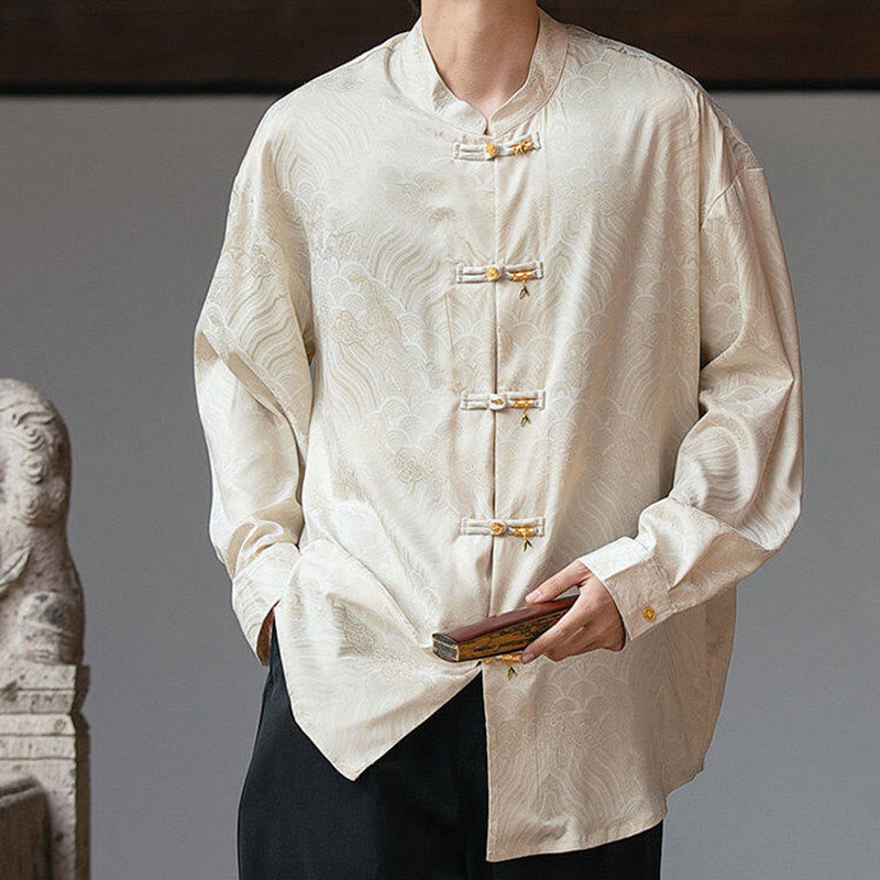 Structured Stand-Collar Frog-Button Mindful Meditation Men's Shirt