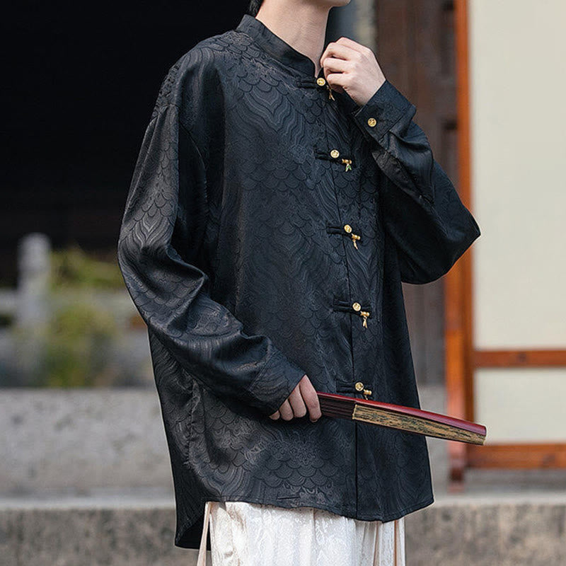 Structured Stand-Collar Frog-Button Mindful Meditation Men's Shirt
