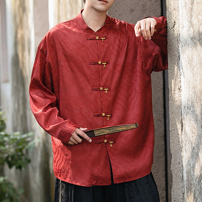 Structured Stand-Collar Frog-Button Mindful Meditation Men's Shirt
