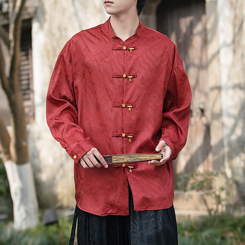 Structured Stand-Collar Frog-Button Mindful Meditation Men's Shirt