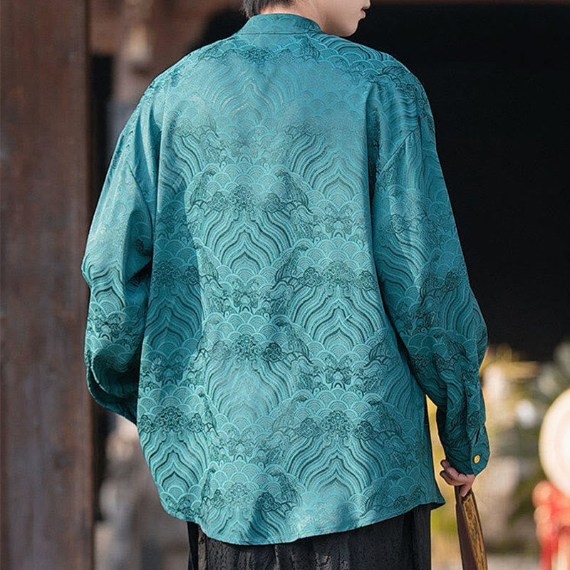 Structured Stand-Collar Frog-Button Mindful Meditation Men's Shirt