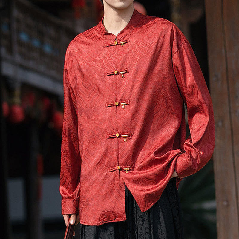 Structured Stand-Collar Frog-Button Mindful Meditation Men's Shirt