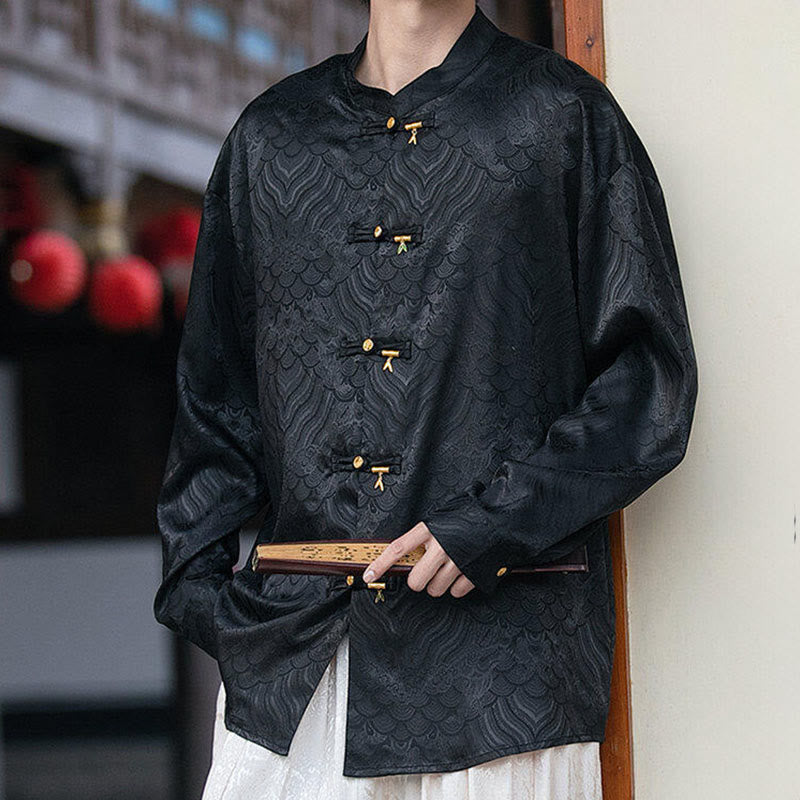 Structured Stand-Collar Frog-Button Mindful Meditation Men's Shirt