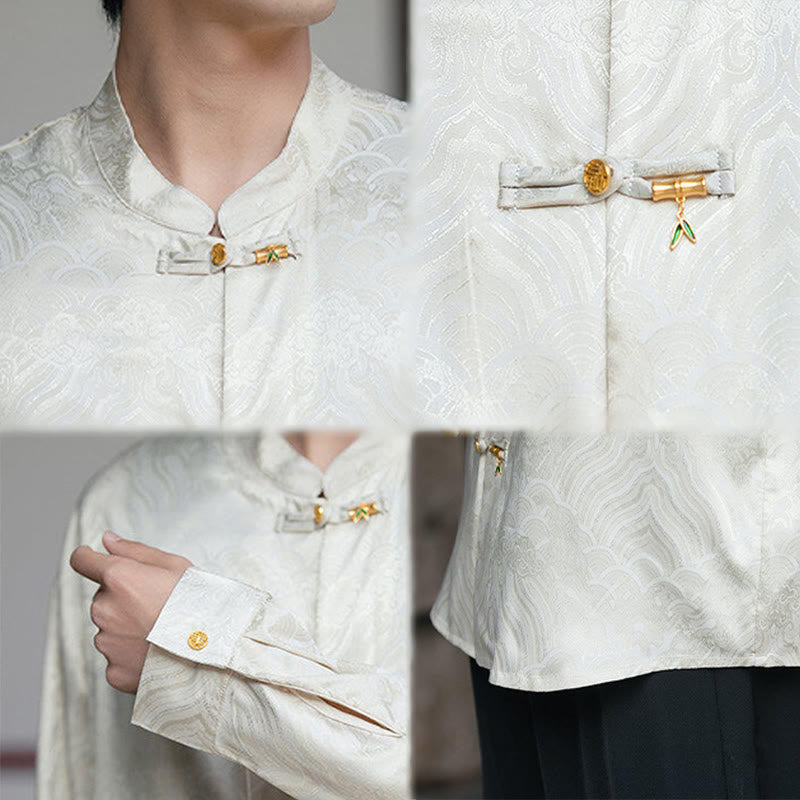 Structured Stand-Collar Frog-Button Mindful Meditation Men's Shirt