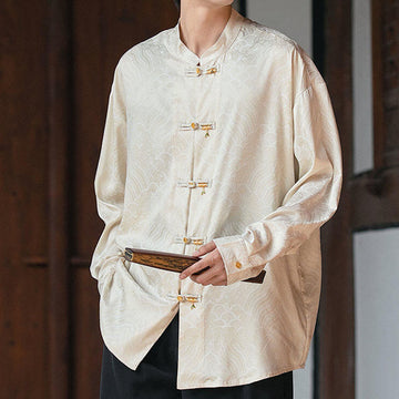 Structured Stand-Collar Frog-Button Mindful Meditation Men's Shirt