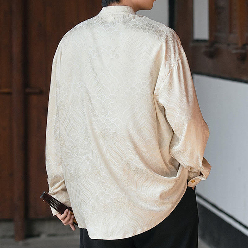 Structured Stand-Collar Frog-Button Mindful Meditation Men's Shirt