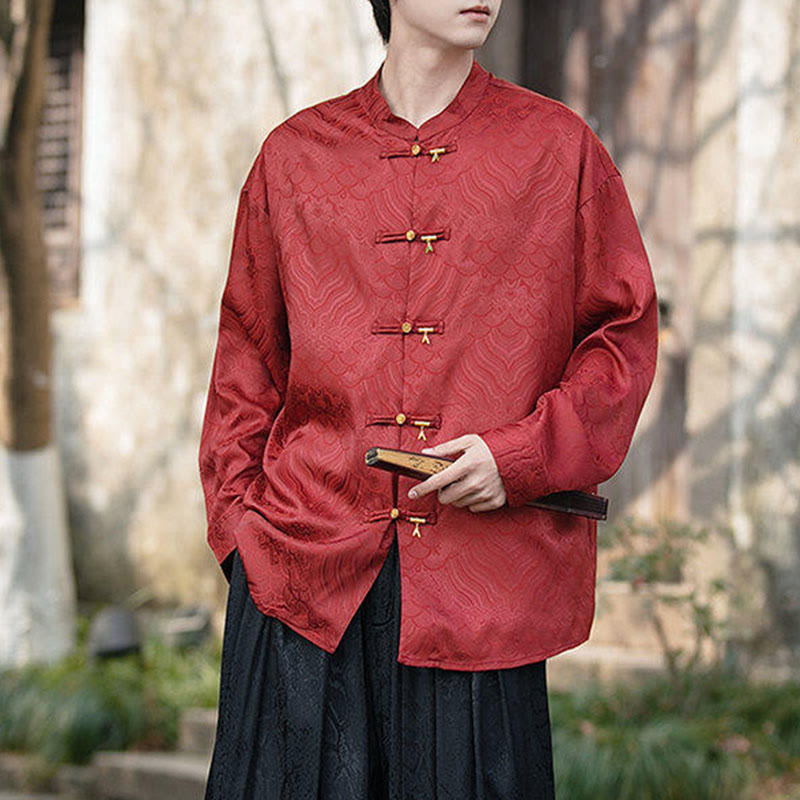 Structured Stand-Collar Frog-Button Mindful Meditation Men's Shirt