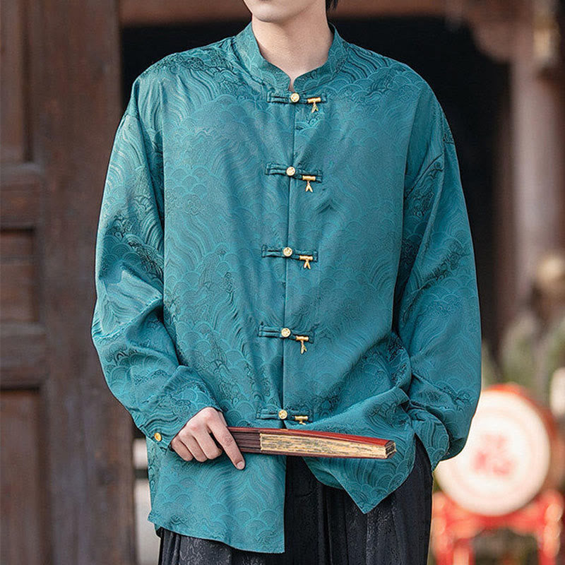 Structured Stand-Collar Frog-Button Mindful Meditation Men's Shirt