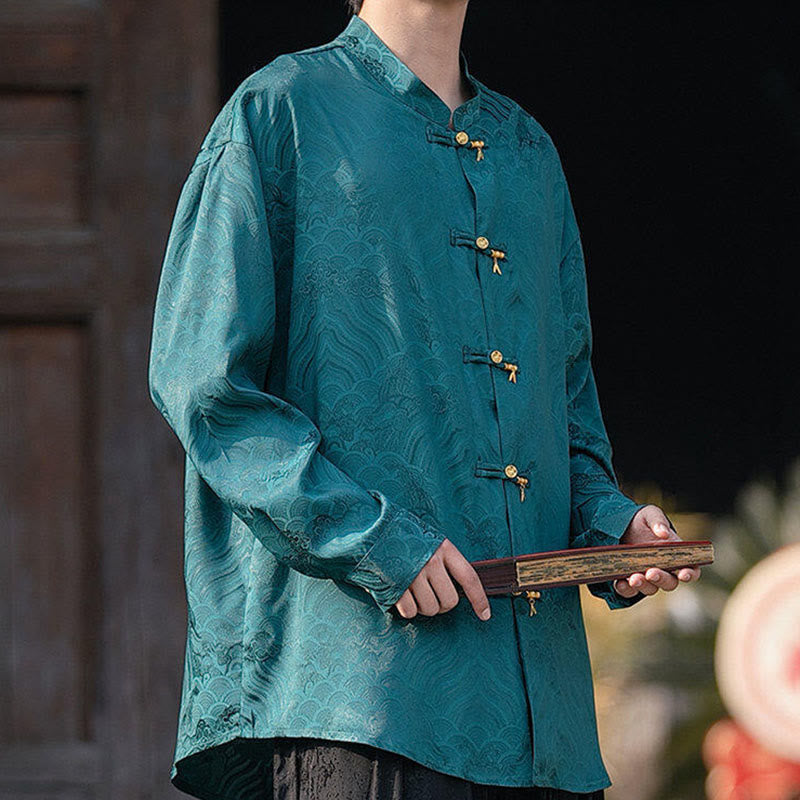 Structured Stand-Collar Frog-Button Mindful Meditation Men's Shirt