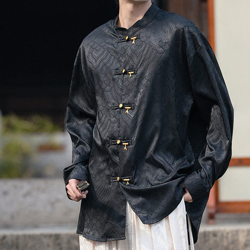 Structured Stand-Collar Frog-Button Mindful Meditation Men's Shirt