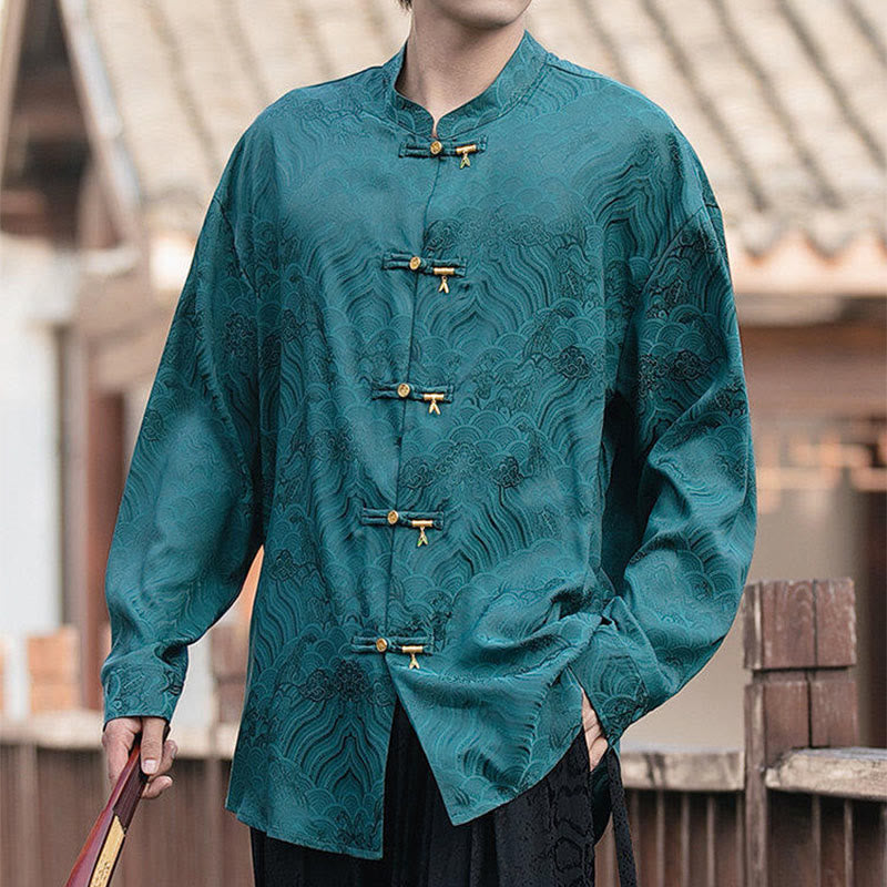 Structured Stand-Collar Frog-Button Mindful Meditation Men's Shirt