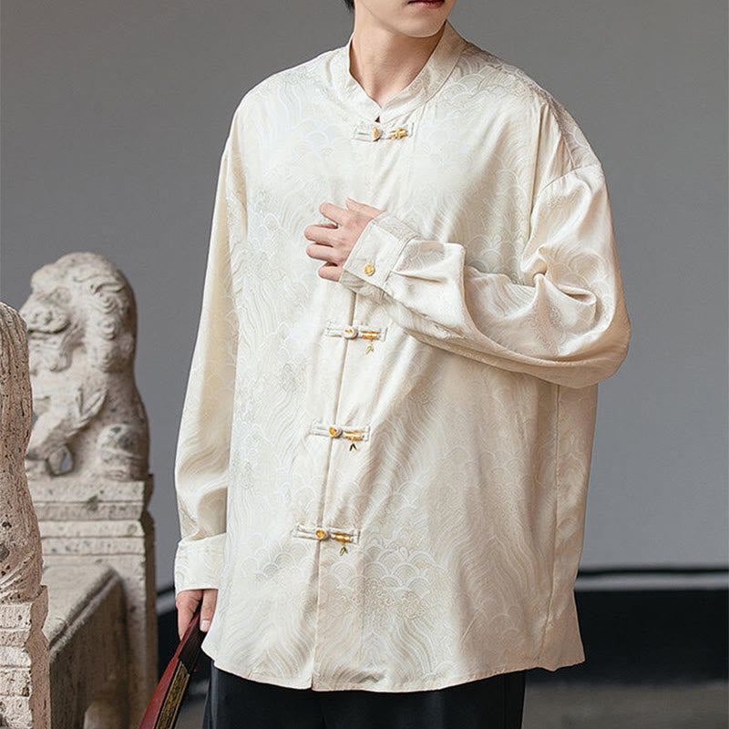 Structured Stand-Collar Frog-Button Mindful Meditation Men's Shirt