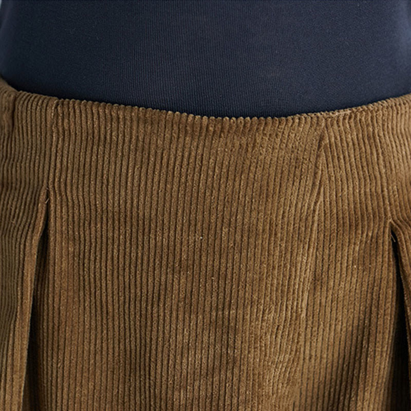 Women's Plain Side Zipper Design Wide Leg Corduroy 7-8 Length Pants With Pockets