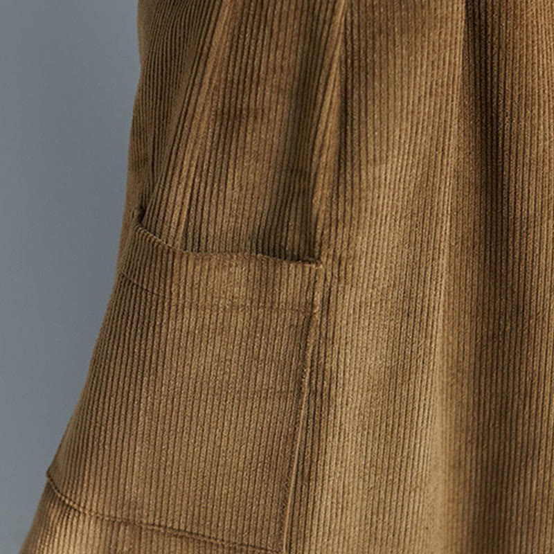 Women's Plain Side Zipper Design Wide Leg Corduroy 7-8 Length Pants With Pockets
