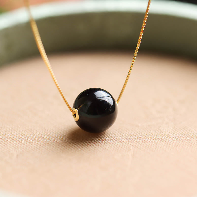 925 Sterling Silver Amber Round Bead Confidence Focus Pendant Necklace