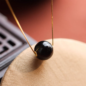 925 Sterling Silver Amber Round Bead Confidence Focus Pendant Necklace