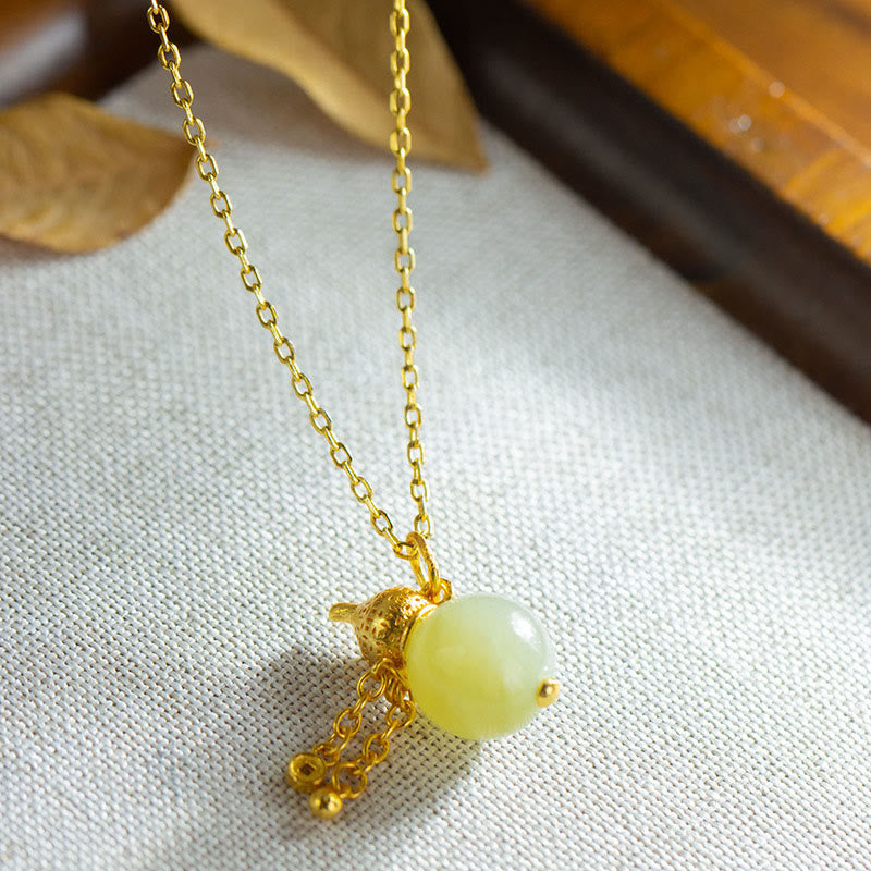 925 Sterling Silver Gourd Hetian Jade Luck Abundance Pendant Necklace