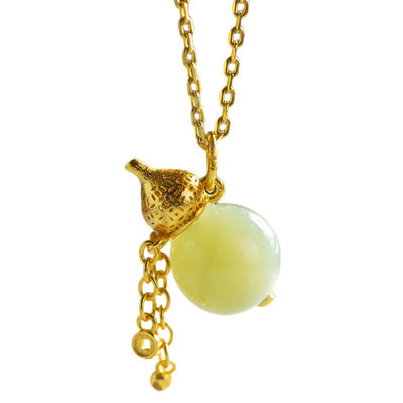 925 Sterling Silver Gourd Hetian Jade Luck Abundance Pendant Necklace