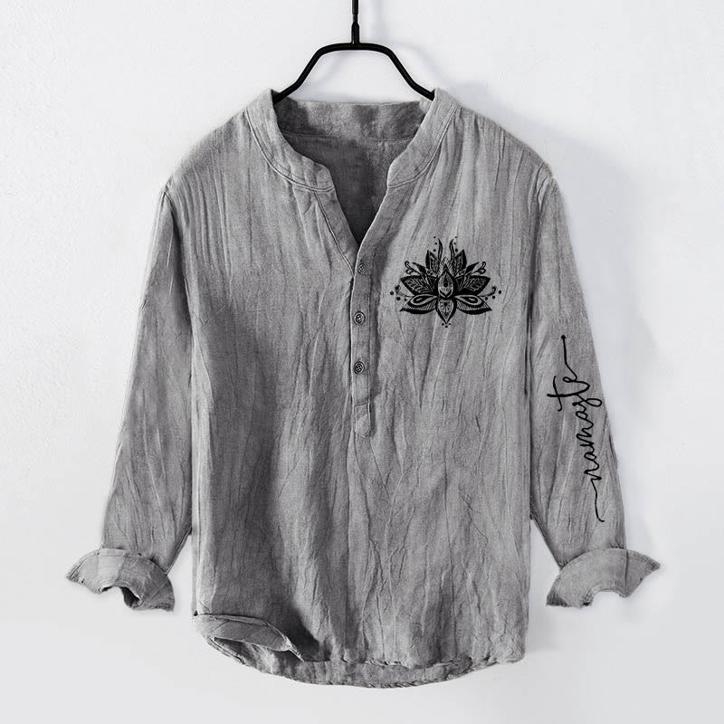 Tactile Cotton Linen Stand Collar Lotus Meditation Shirt