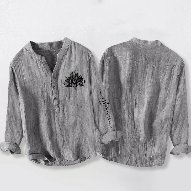 Tactile Cotton Linen Stand Collar Lotus Meditation Shirt