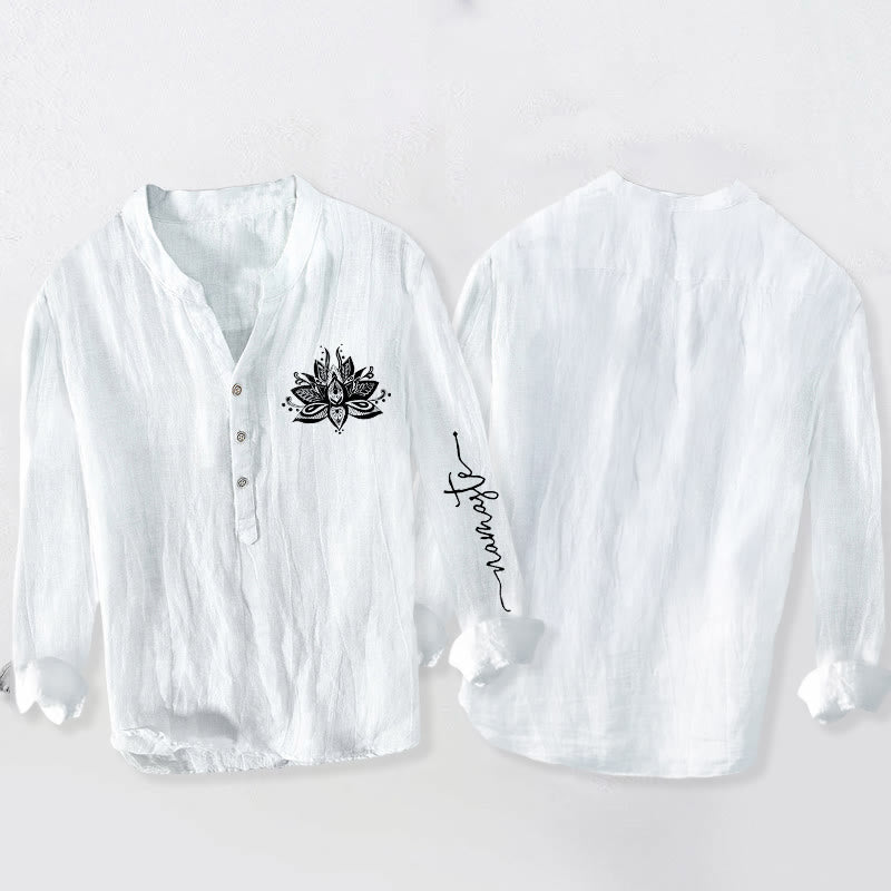 Tactile Cotton Linen Stand Collar Lotus Meditation Shirt