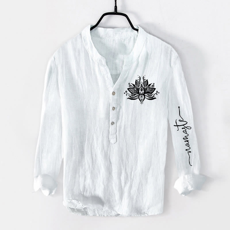 Tactile Cotton Linen Stand Collar Lotus Meditation Shirt
